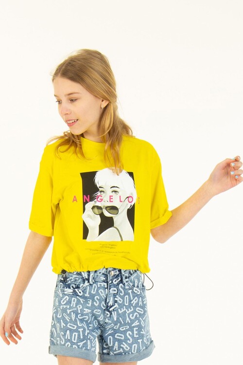 Kız Çocuk Dijital Baskılı Beli Ayarlanabilir T-Shirt
