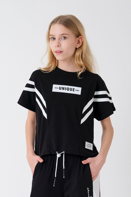 Kız Çocuk Beli Ayarlanabilir Garnili T-Shirt Hn10