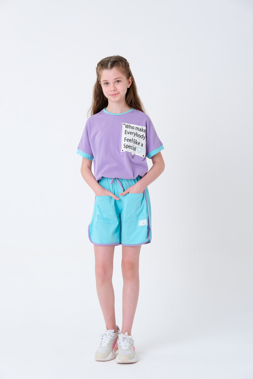 Kız Çocuk Garnili Şortlu Takım 8-14 Yaş T2047