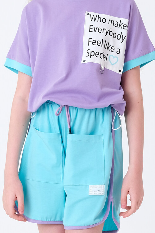 Kız Çocuk Garnili Şortlu Takım 8-14 Yaş T2047