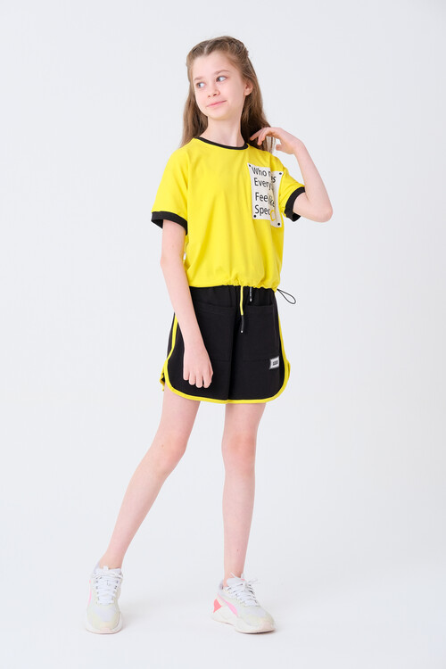 Kız Çocuk Garnili Şortlu Takım 8-14 Yaş T2047