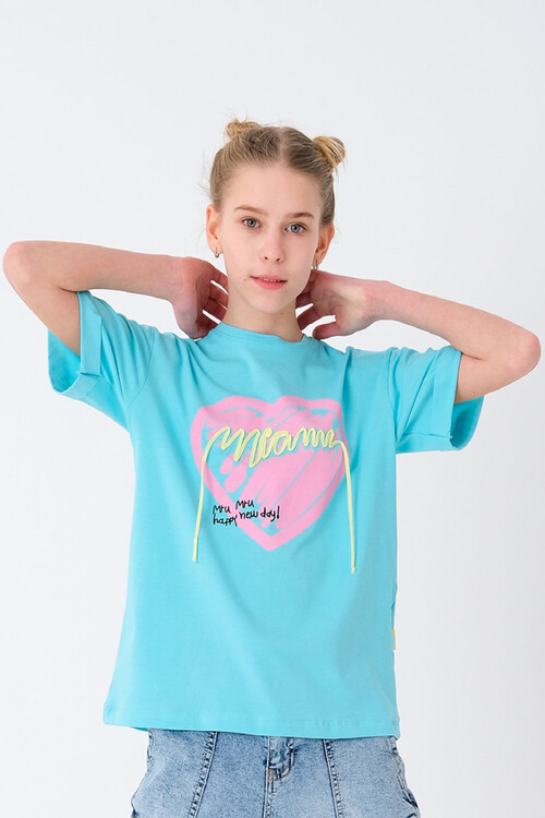 Kız Çocuk Kalp Baskılı T-Shirt 8-14 Yaş