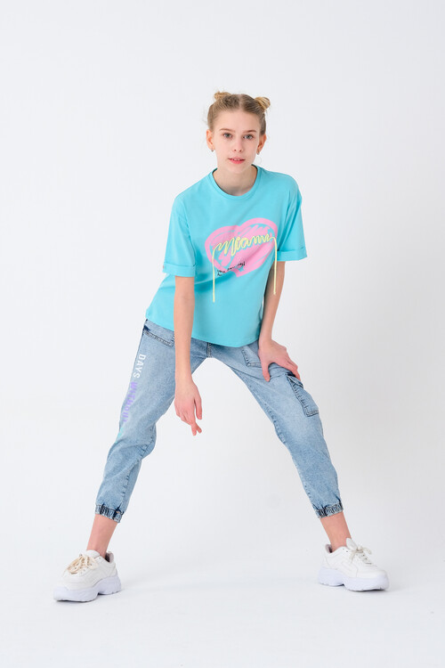 Kız Çocuk Kalp Baskılı T-Shirt 8-14 Yaş