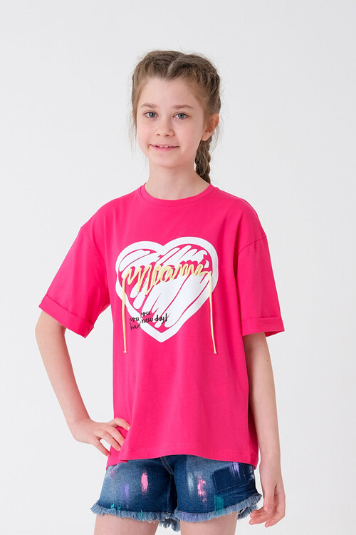 Kız Çocuk Kalp Baskılı T-Shirt 8-14 Yaş