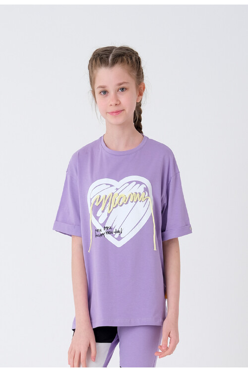 Kız Çocuk Kalp Baskılı T-Shirt 8-14 Yaş