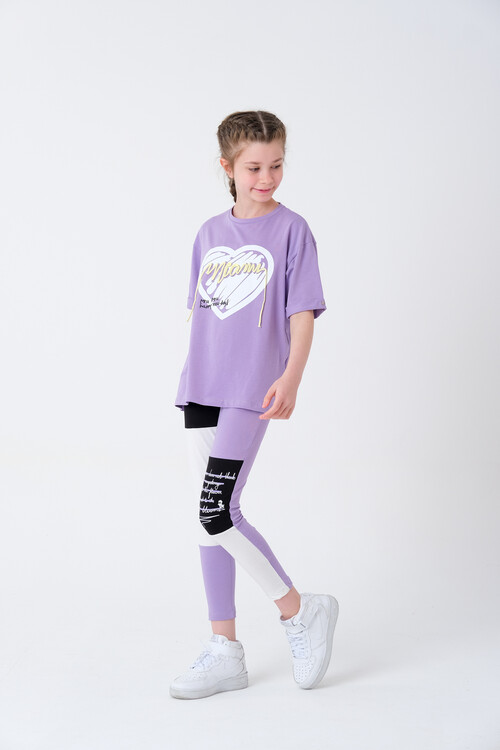 Kız Çocuk Kalp Baskılı T-Shirt 8-14 Yaş