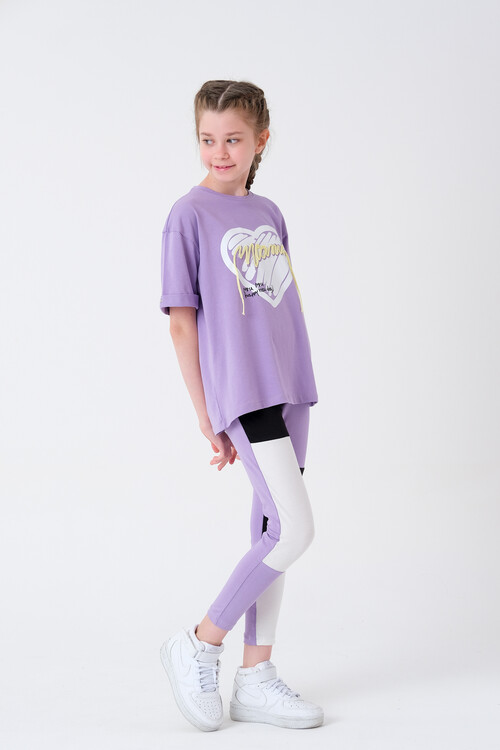 Kız Çocuk Kalp Baskılı T-Shirt 8-14 Yaş