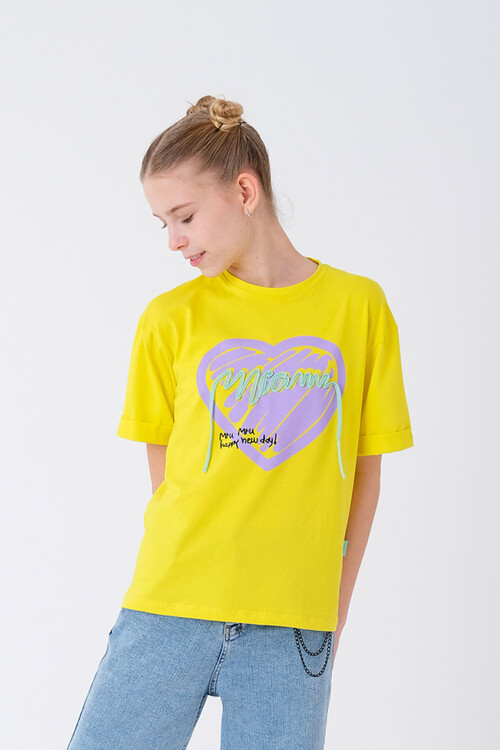 Kız Çocuk Kalp Baskılı T-Shirt 8-14 Yaş