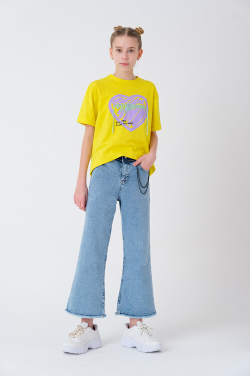 Kız Çocuk Kalp Baskılı T-Shirt 8-14 Yaş