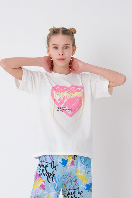 Kız Çocuk Kalp Baskılı T-Shirt 8-14 Yaş
