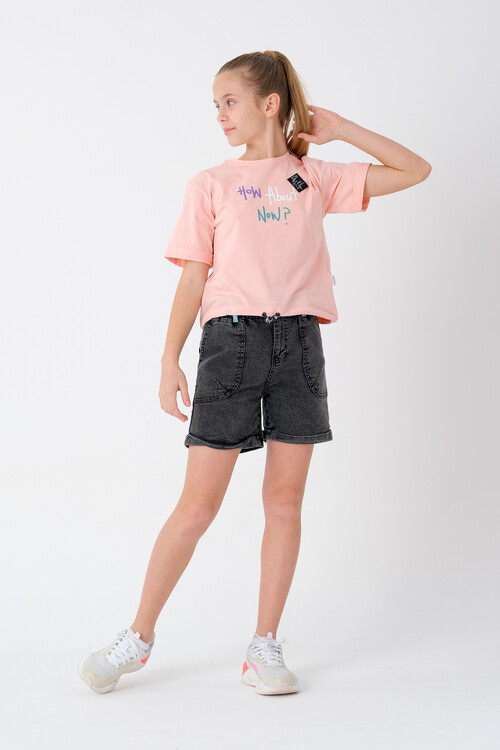 Kız Çocuk Beli Ayarlanabilir T-Shirt 8-14 Yaş T2103