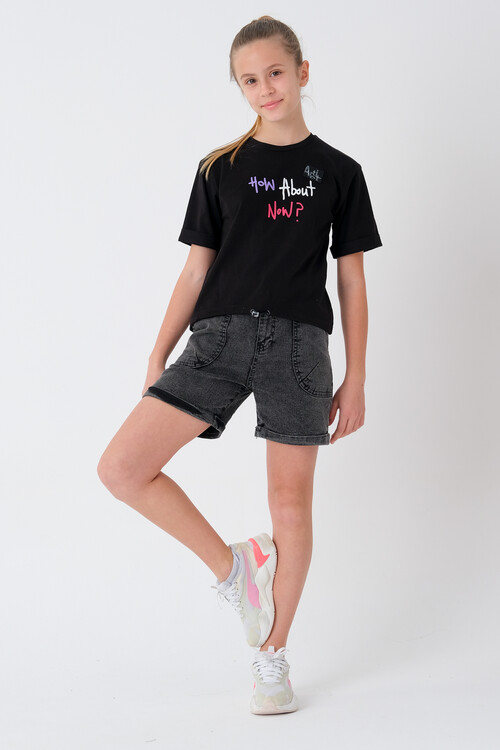 Kız Çocuk Beli Ayarlanabilir T-Shirt 8-14 Yaş T2103
