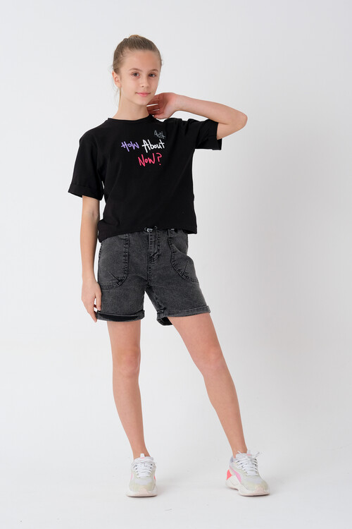 Kız Çocuk Beli Ayarlanabilir T-Shirt 8-14 Yaş T2103
