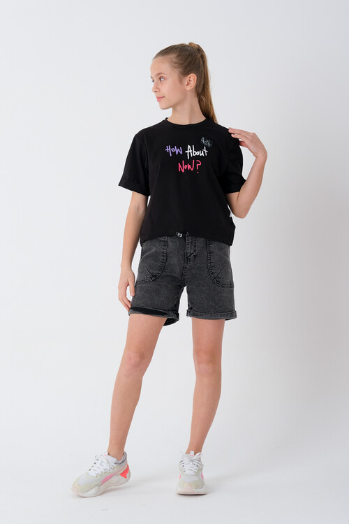 Kız Çocuk Beli Ayarlanabilir T-Shirt 8-14 Yaş T2103