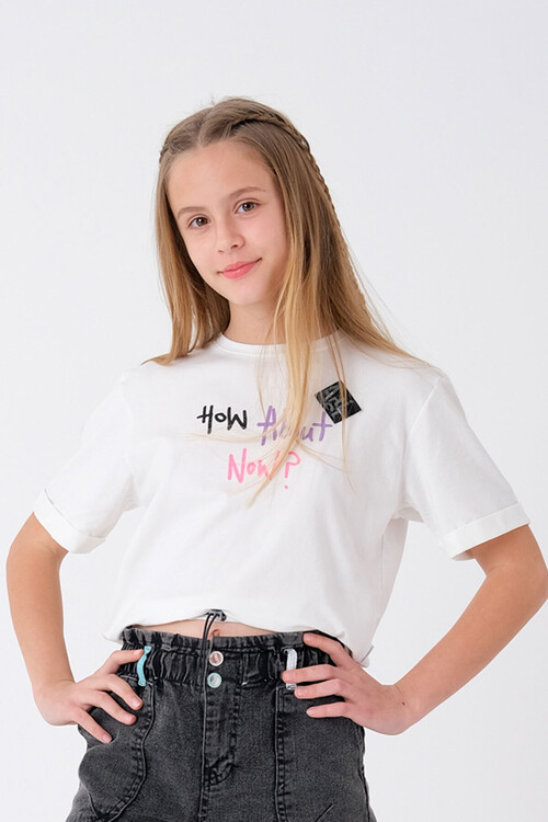 Kız Çocuk Beli Ayarlanabilir T-Shirt 8-14 Yaş T2103