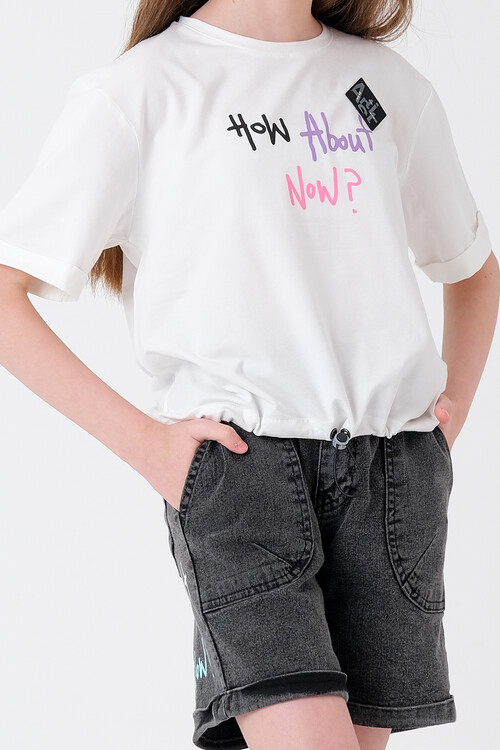 Kız Çocuk Beli Ayarlanabilir T-Shirt 8-14 Yaş T2103