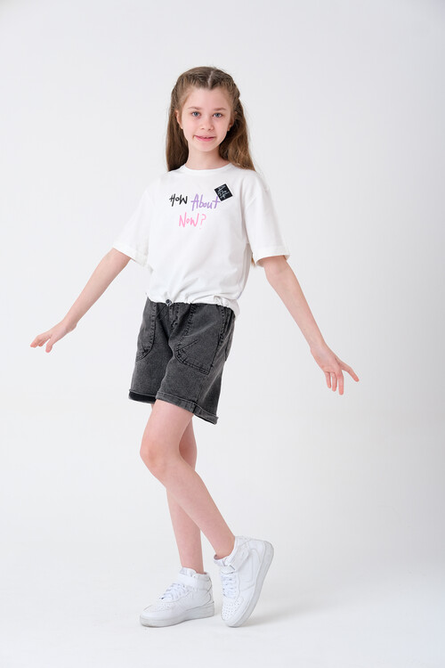 Kız Çocuk Beli Ayarlanabilir T-Shirt 8-14 Yaş T2103