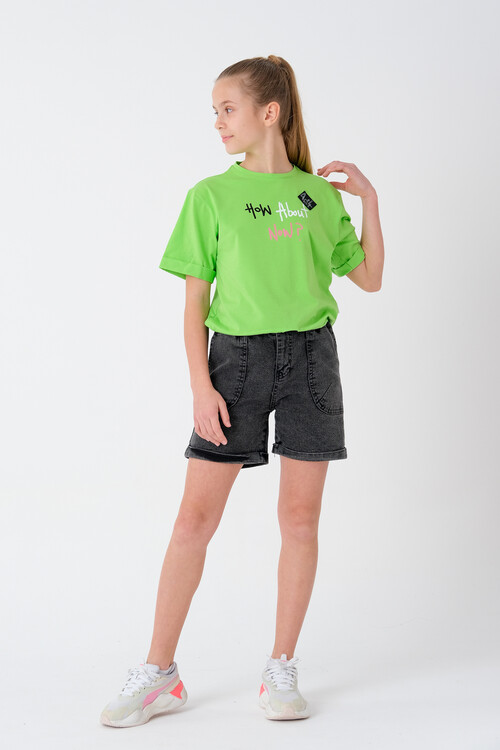 Kız Çocuk Beli Ayarlanabilir T-Shirt 8-14 Yaş T2103