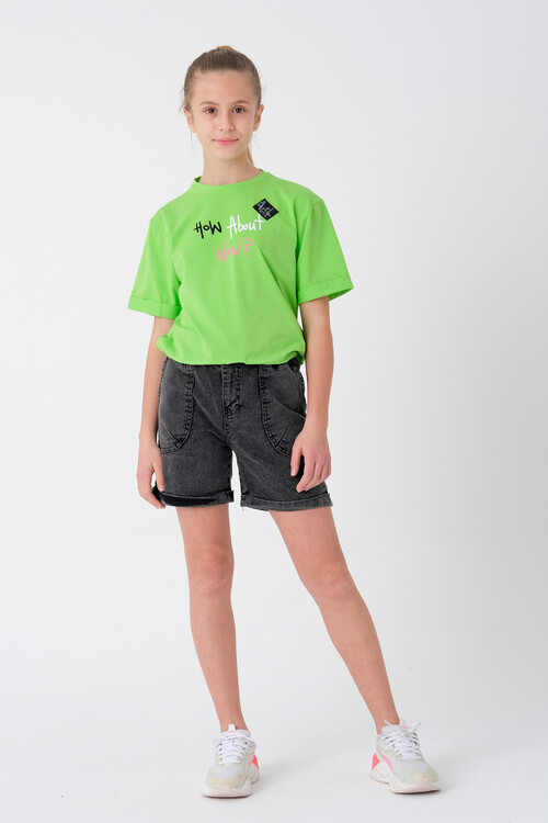 Kız Çocuk Beli Ayarlanabilir T-Shirt 8-14 Yaş T2103