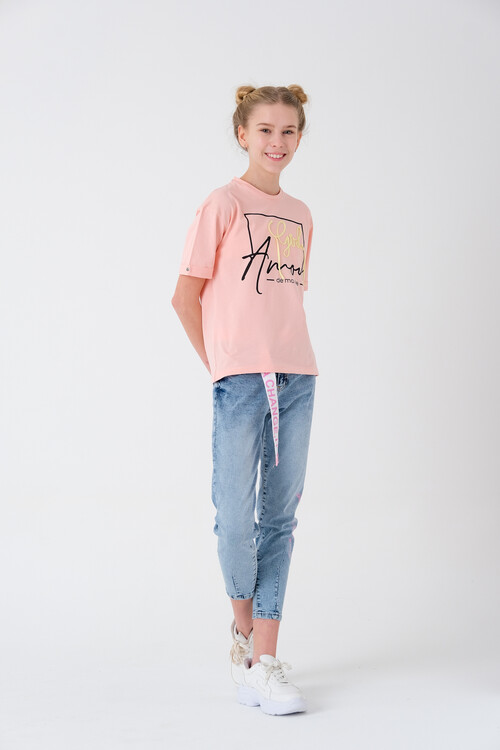 Kız Çocuk Yazı İşlemeli T-Shirt 8-14 Yaş