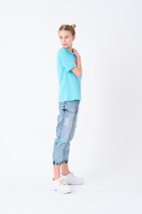 Kız Çocuk Yazı İşlemeli T-Shirt 8-14 Yaş