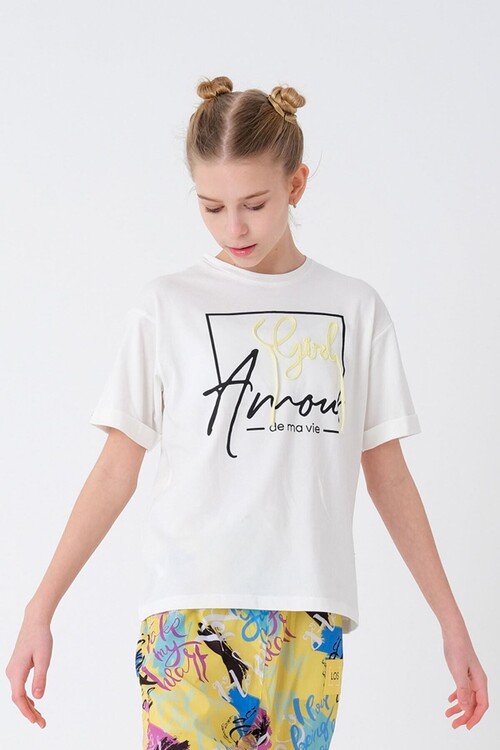 Kız Çocuk Yazı İşlemeli T-Shirt 8-14 Yaş