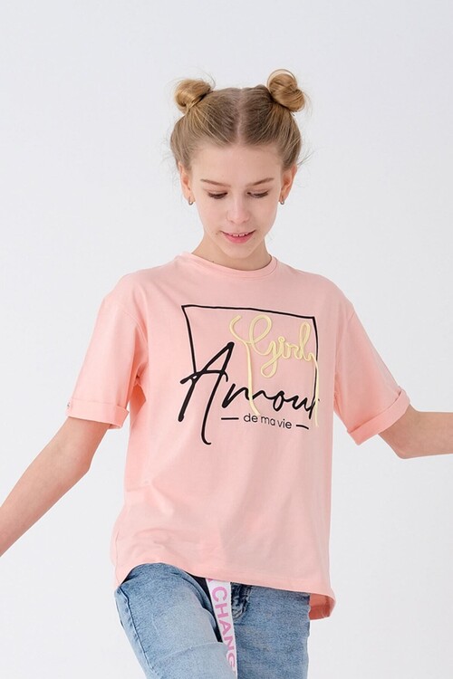 Kız Çocuk Yazı İşlemeli T-Shirt 8-14 Yaş