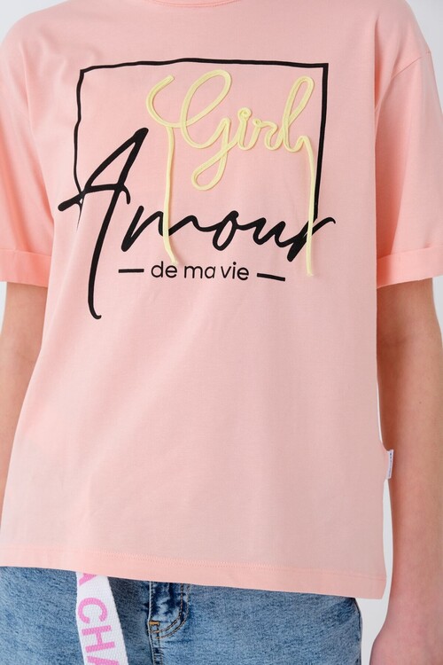 Kız Çocuk Yazı İşlemeli T-Shirt 8-14 Yaş