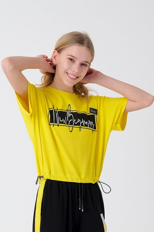 Kız Çocuk Beli Ayarlanabilir Baskılı T-shirt Hn2