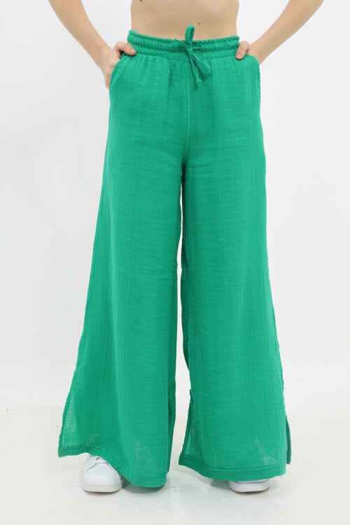 Kız Çocuk Ekstra Geniş Paçalı Muslin Pantolon LX 229