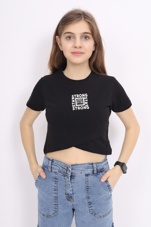 Kız Çocuk Çapraz Modelli Crop T-Shirt 9-14 Yaş Lx232