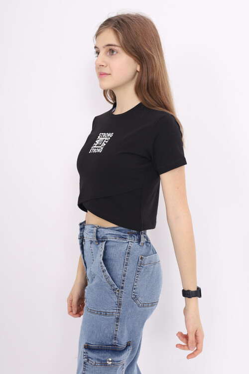 Kız Çocuk Çapraz Modelli Crop T-Shirt 9-14 Yaş Lx232
