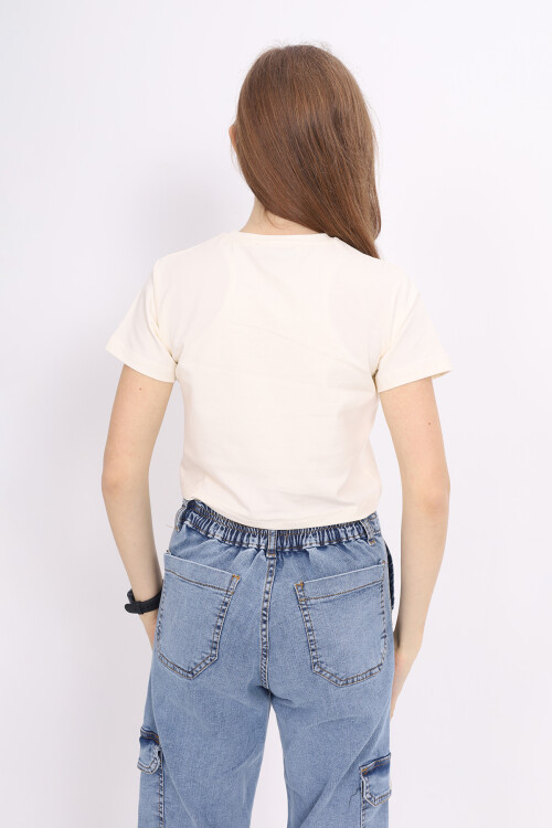 Kız Çocuk Çapraz Modelli Crop T-Shirt 9-14 Yaş Lx232