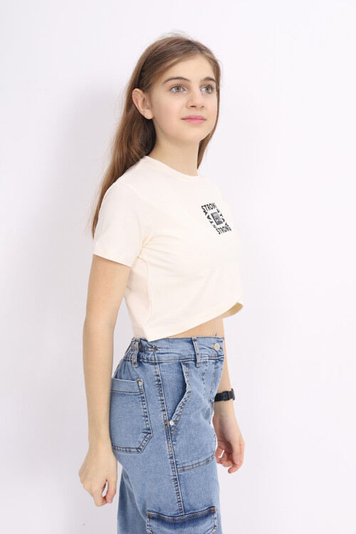 Kız Çocuk Çapraz Modelli Crop T-Shirt 9-14 Yaş Lx232