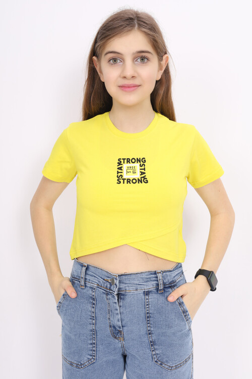 Kız Çocuk Çapraz Modelli Crop T-Shirt 9-14 Yaş Lx232