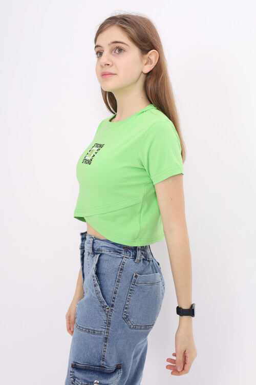 Kız Çocuk Çapraz Modelli Crop T-Shirt 9-14 Yaş Lx232