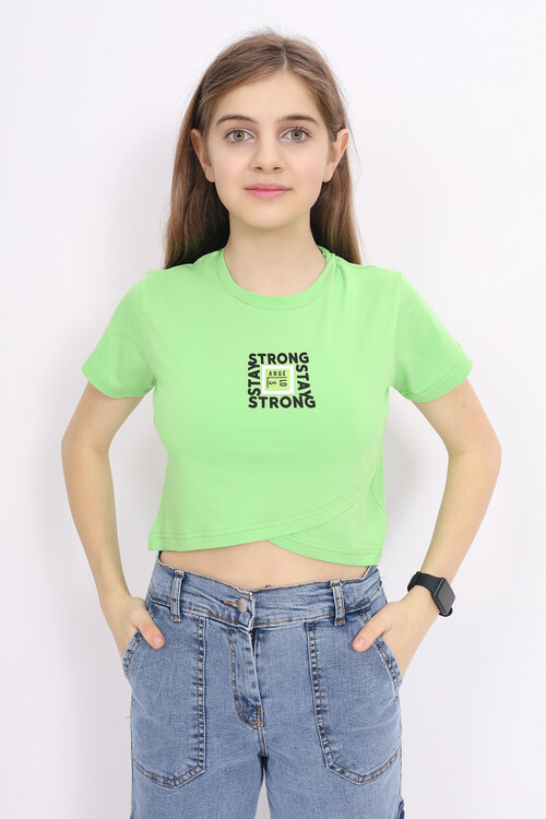 Kız Çocuk Çapraz Modelli Crop T-Shirt 9-14 Yaş Lx232