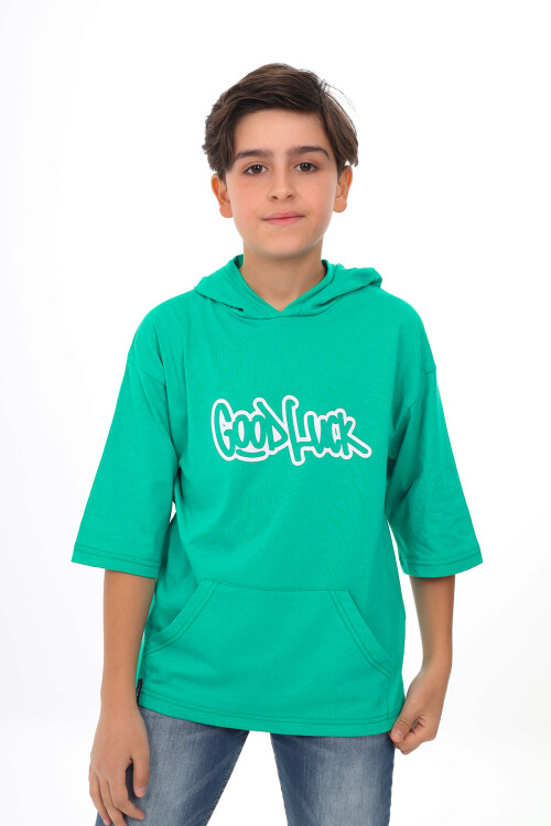 Erkek Çocuk Kapüşonlu Kanguru Cepli T-Shirt 9-14 Yaş Lx7072