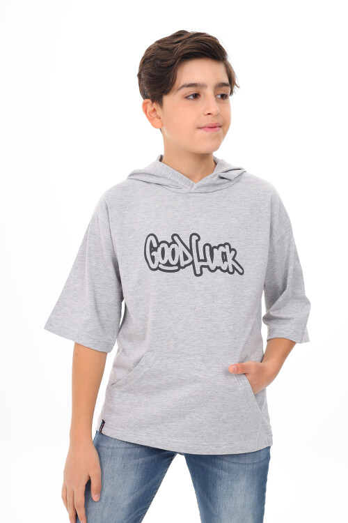 Erkek Çocuk Kapüşonlu Kanguru Cepli T-Shirt 9-14 Yaş Lx7072