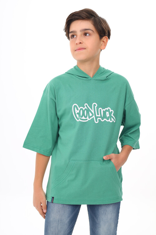 Erkek Çocuk Kapüşonlu Kanguru Cepli T-Shirt 9-14 Yaş Lx7072