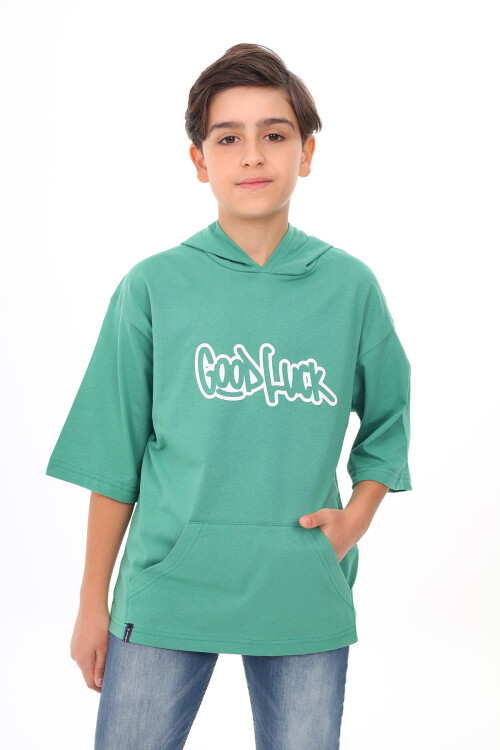 Erkek Çocuk Kapüşonlu Kanguru Cepli T-Shirt 9-14 Yaş Lx7072