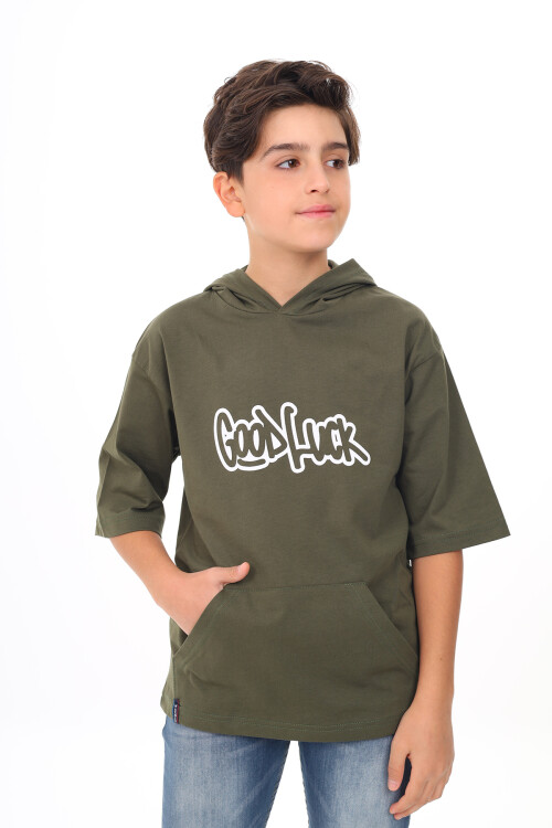 Erkek Çocuk Kapüşonlu Kanguru Cepli T-Shirt 9-14 Yaş Lx7072