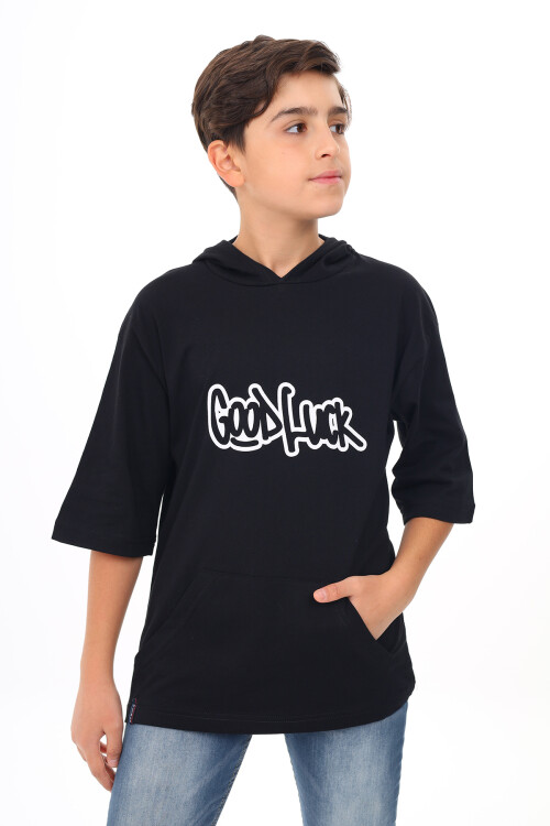 Erkek Çocuk Kapüşonlu Kanguru Cepli T-Shirt 9-14 Yaş Lx7072