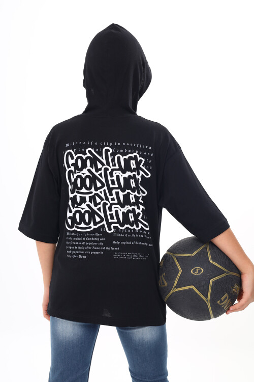 Erkek Çocuk Kapüşonlu Kanguru Cepli T-Shirt 9-14 Yaş Lx7072