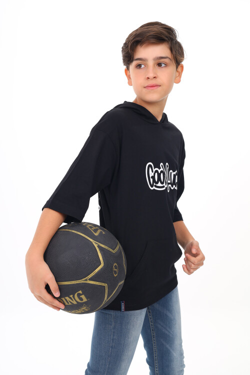 Erkek Çocuk Kapüşonlu Kanguru Cepli T-Shirt 9-14 Yaş Lx7072