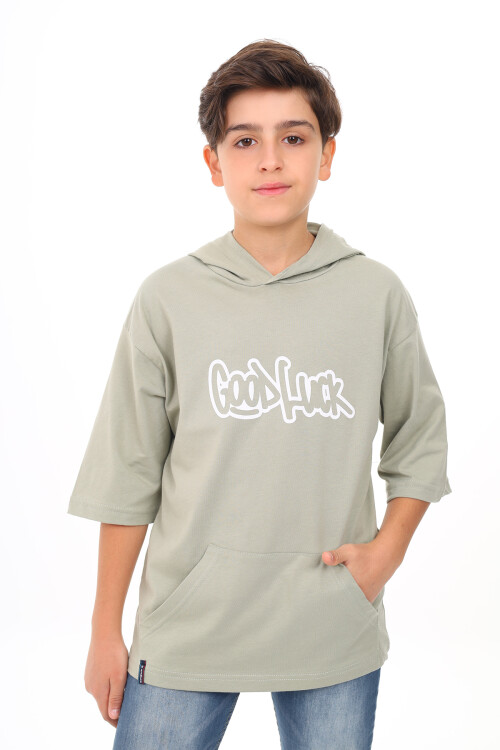 Erkek Çocuk Kapüşonlu Kanguru Cepli T-Shirt 9-14 Yaş Lx7072