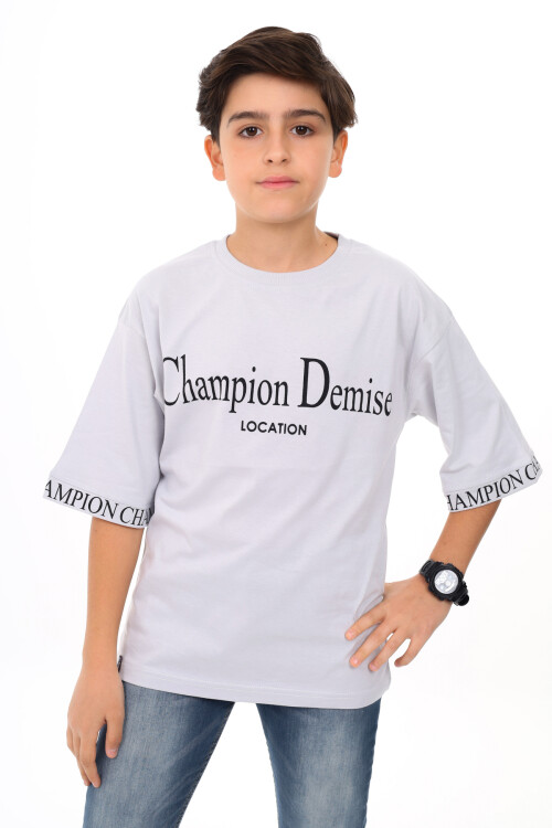 Erkek Çocuk Kol Uçları Yazı Baskılı T-Shirt 9-14 Yaş Lx7060