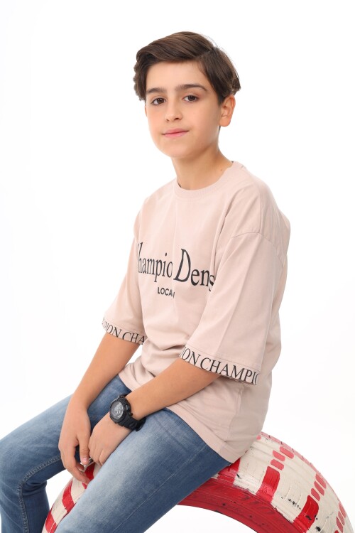 Erkek Çocuk Kol Uçları Yazı Baskılı T-Shirt 9-14 Yaş Lx7060