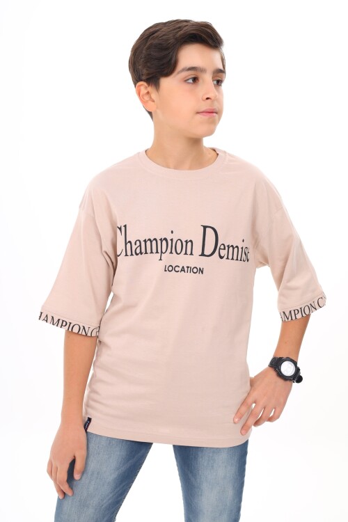 Erkek Çocuk Kol Uçları Yazı Baskılı T-Shirt 9-14 Yaş Lx7060