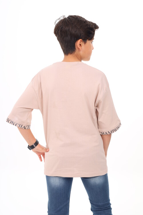 Erkek Çocuk Kol Uçları Yazı Baskılı T-Shirt 9-14 Yaş Lx7060